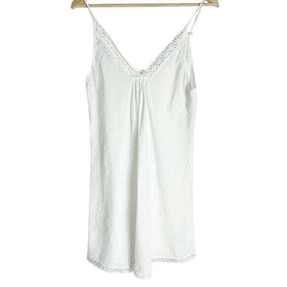 Oscar de la Renta Pink Label White Cotton V-Neck Eyelet Slip Pajama Dress Size L - Picture 1 of 8